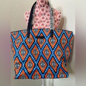 Vera Bradley Stylish Geometric Tote Bag - Orange and Blue